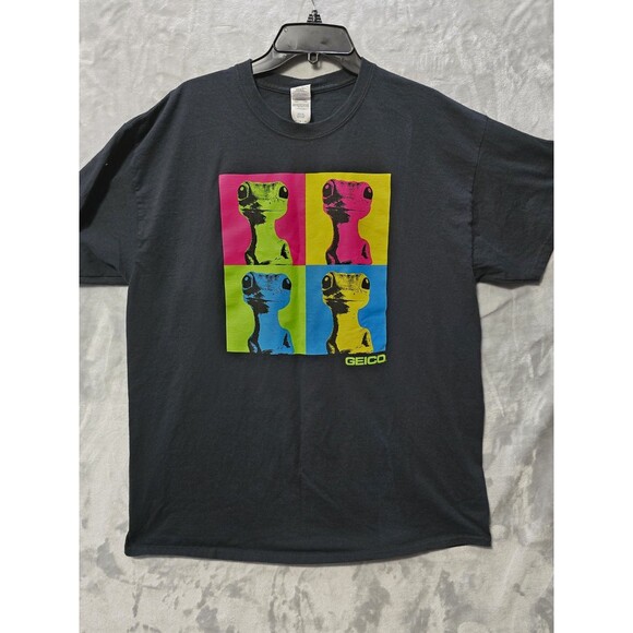 Gildan Other - Geico Gecko Lizard Color Block Black Gildan XL T Shirt 100% Cotton Short Sleeve